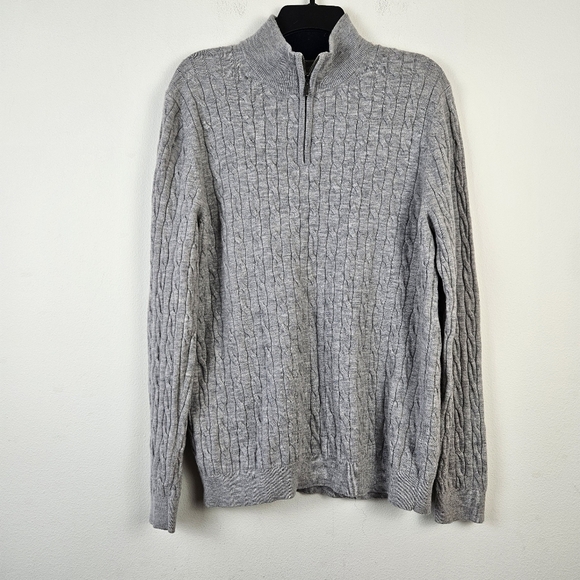 CHARLES TYRWHITT Men's 100% Lambs wool Cable Knit 1/4 Sweater Size Large Gray - Picture 1 of 9